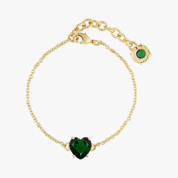 Emerald Green Heart Stone Diamantine Thin Bracelet | AOLD2531 - Les Nereides
