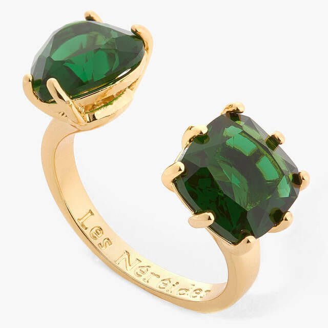 Emerald Green Oval Stone Diamantine Adjustable You And Me Ring | AOLD6181 - Les Nereides