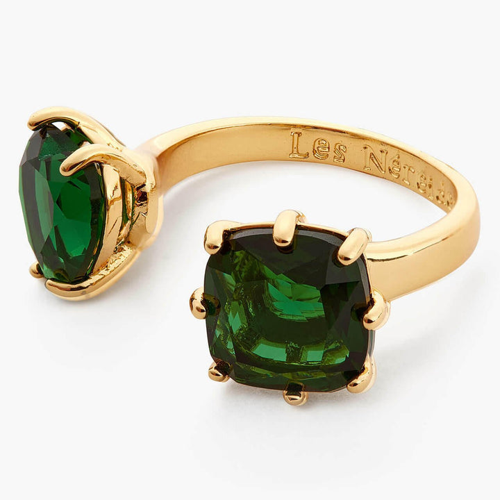 Emerald Green Oval Stone Diamantine Adjustable You And Me Ring | AOLD6181 - Les Nereides