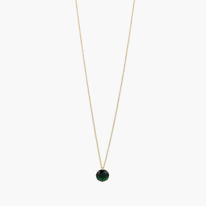 Emerald Green Round Stone Diamantine Long Necklace | AOLD3331 - Les Nereides