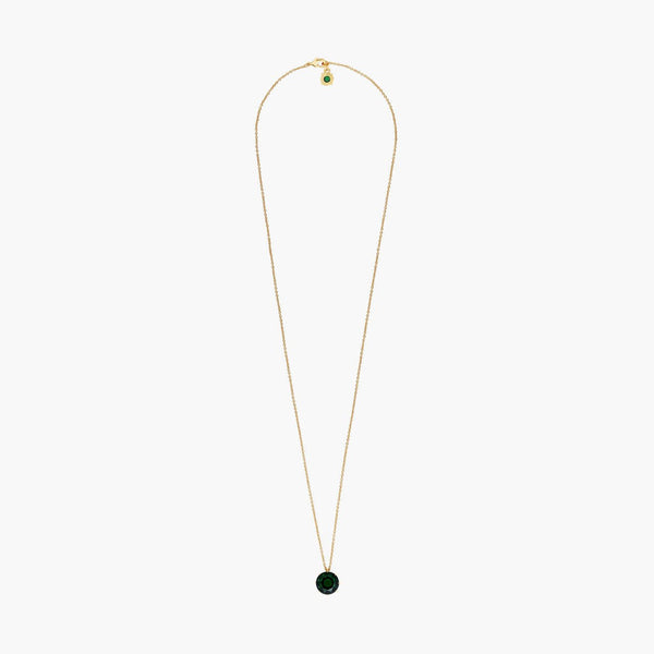 Emerald Green Round Stone Diamantine Long Necklace | AOLD3331 - Les Nereides
