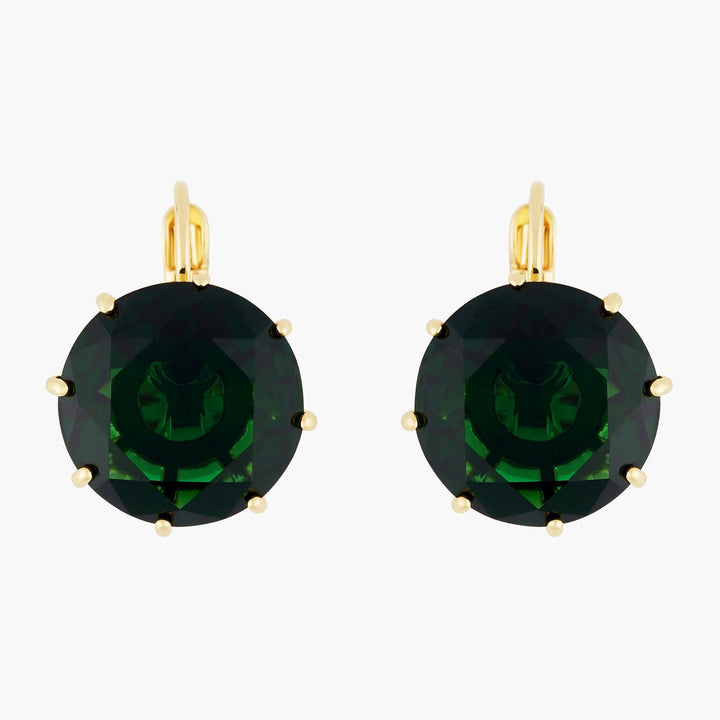 Emerald Green Round Stone Diamantine Sleeper Earrings | AOLD1401 - Les Nereides