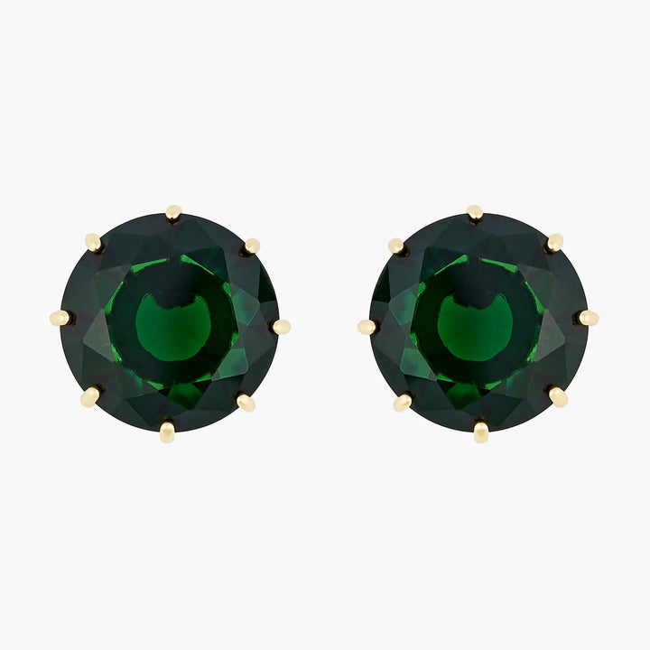 Emerald Green Round Stone Diamantine Sleeper Earrings | AOLD1401 - Les Nereides