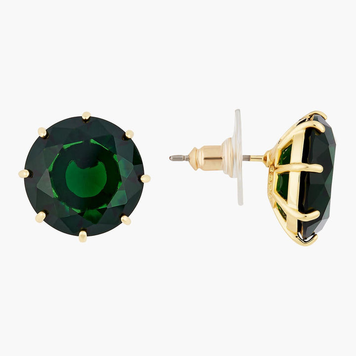 Emerald Green Round Stone Diamantine Sleeper Earrings | AOLD1401 - Les Nereides