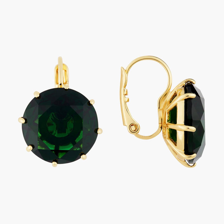 Emerald Green Round Stone Diamantine Sleeper Earrings | AOLD1401 - Les Nereides