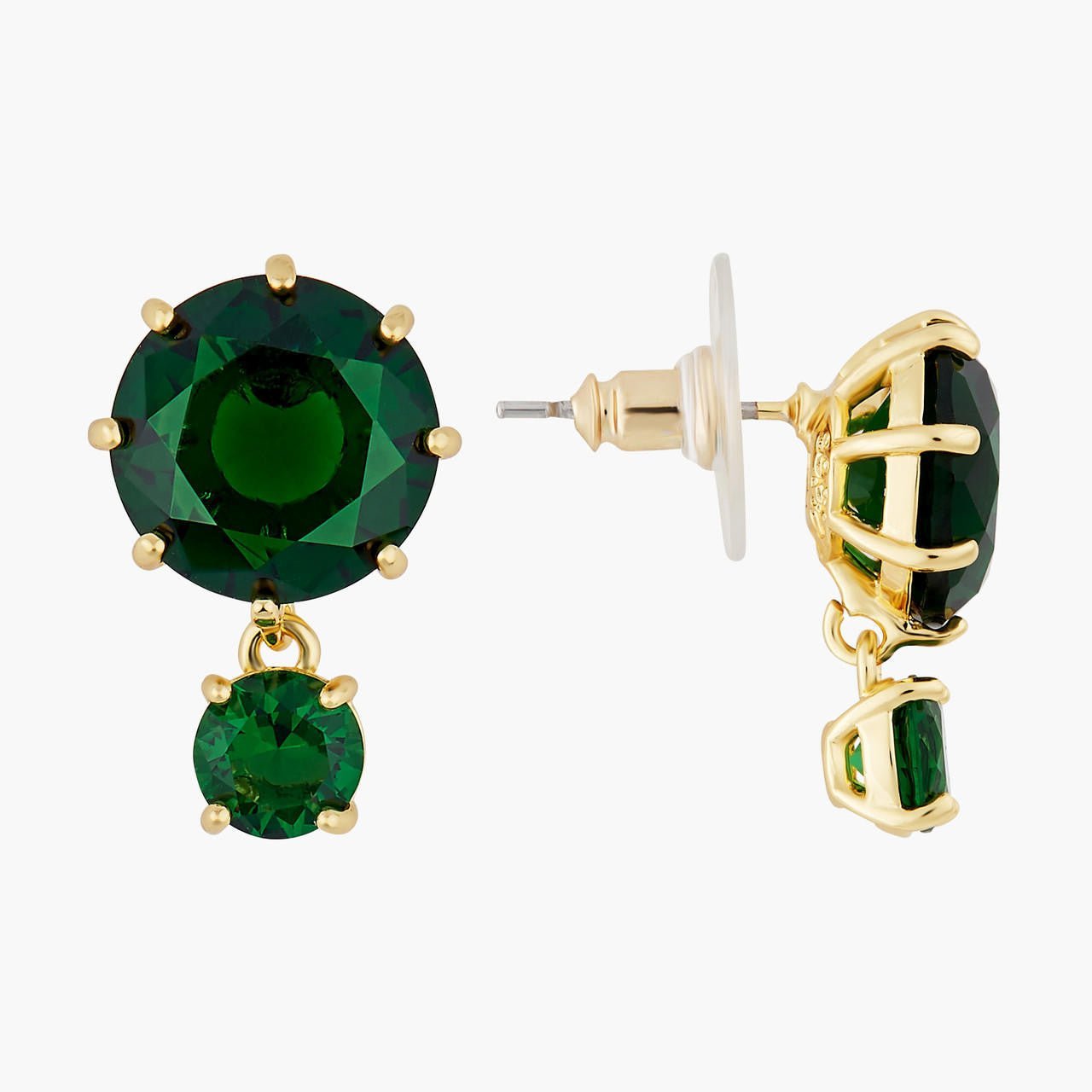 Emerald Green Round Stones Diamantine Earrings | AOLD1261 - Les Nereides