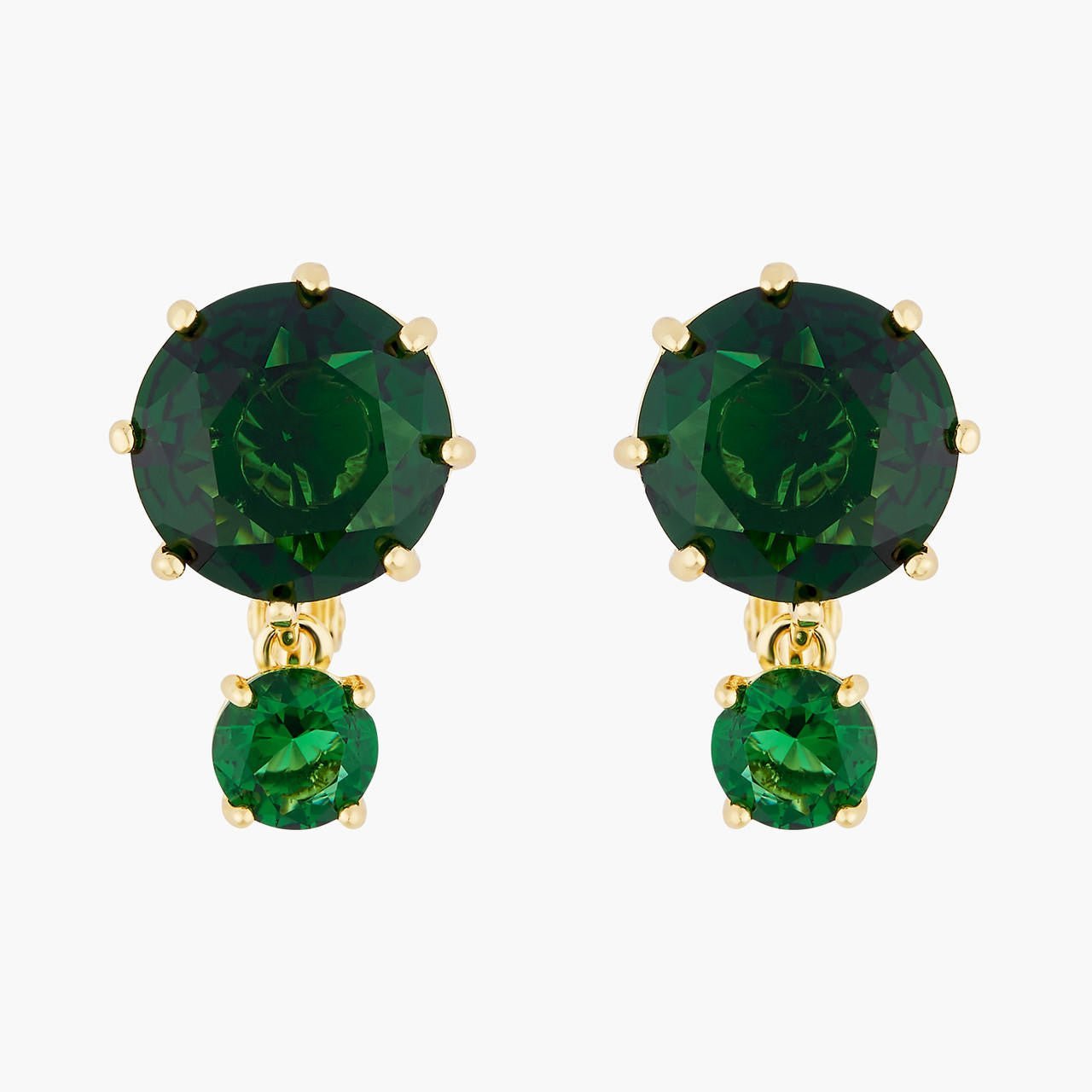 Emerald Green Round Stones Diamantine Earrings | AOLD1261 - Les Nereides