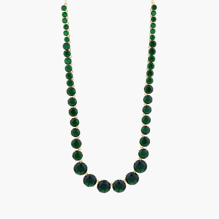 Emerald Green Round Stones Diamantine Luxurious Long Necklace | AOLD3511 - Les Nereides