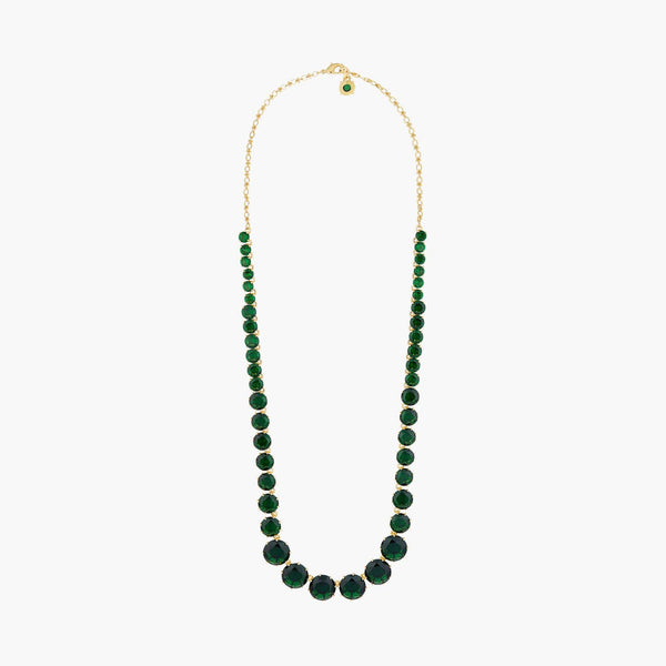 Emerald Green Round Stones Diamantine Luxurious Long Necklace | AOLD3511 - Les Nereides