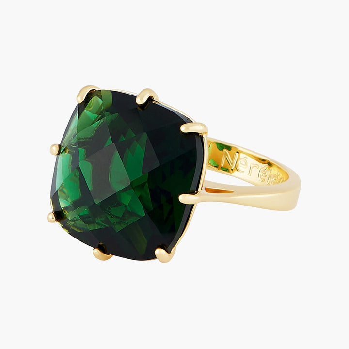 Emerald Green Square Stone Diamantine Solitaire Ring | AOLD6021 - Les Nereides