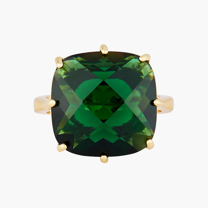 Emerald Green Square Stone Diamantine Solitaire Ring | AOLD6021 - Les Nereides