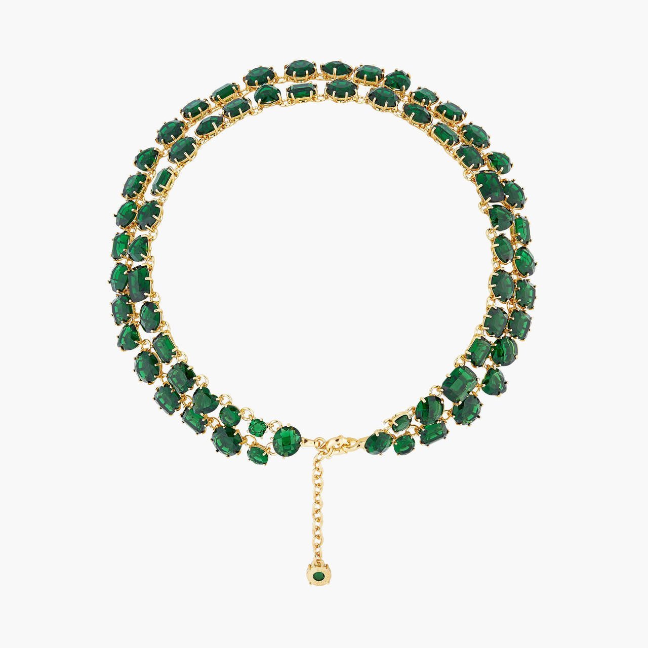 Emerald Green Two Row Diamantine Luxurious Necklace | AOLD3551 - Les Nereides