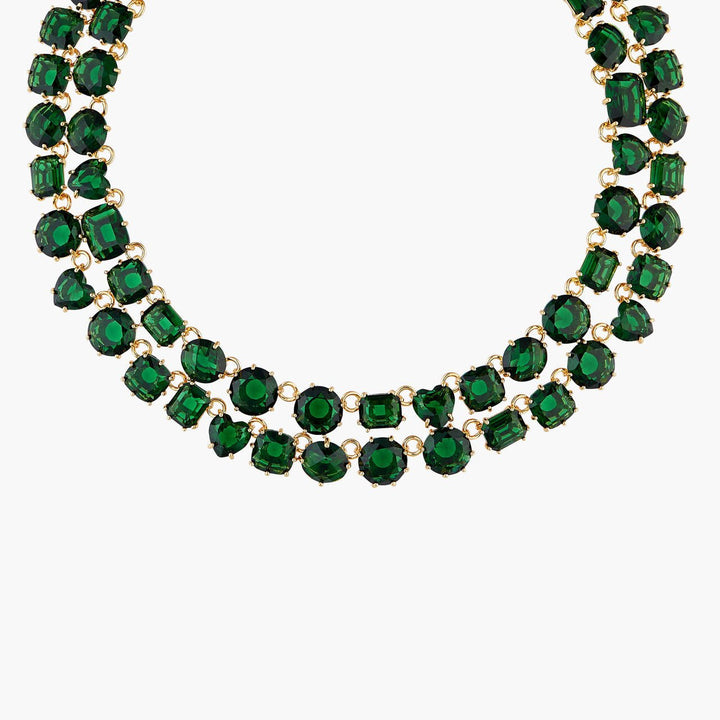 Emerald Green Two Row Diamantine Luxurious Necklace | AOLD3551 - Les Nereides