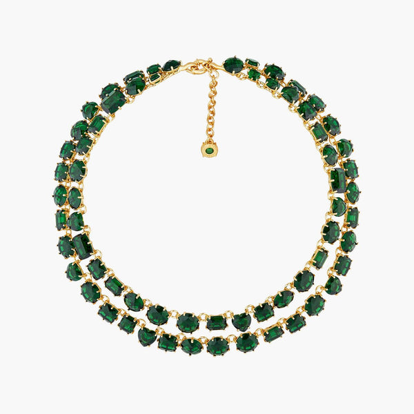 Emerald Green Two Row Diamantine Luxurious Necklace | AOLD3551 - Les Nereides