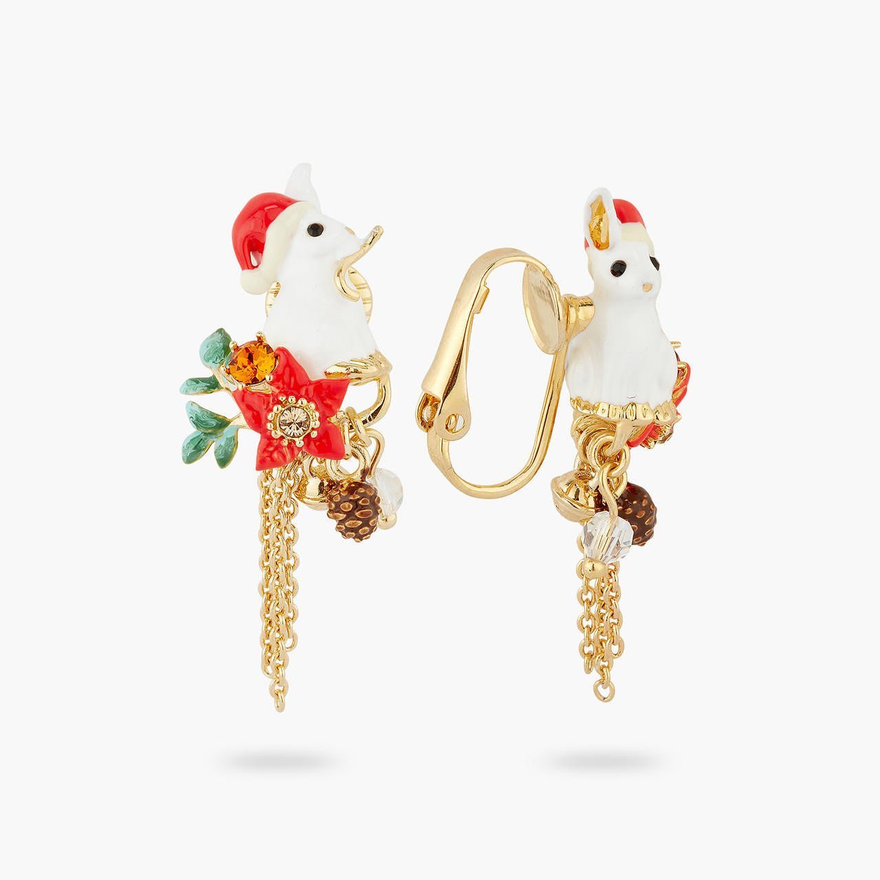 Enchanted Christmas rabbit earrings | Hand Painted Enamel Earrings