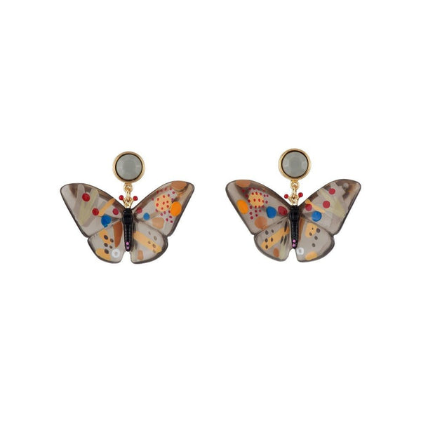 Envol Graphique Faceted Resin & Butterfly Black Earrings | ADEG1011 - Les Nereides