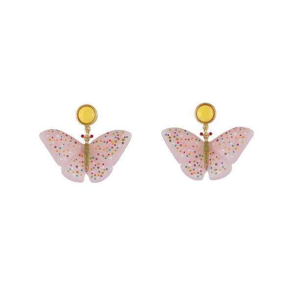 Envol Graphique Faceted Resin & Butterfly Pink Earrings | ADEG1031 - Les Nereides