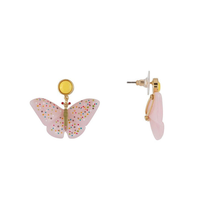 Envol Graphique Faceted Resin & Butterfly Pink Earrings | ADEG1031 - Les Nereides