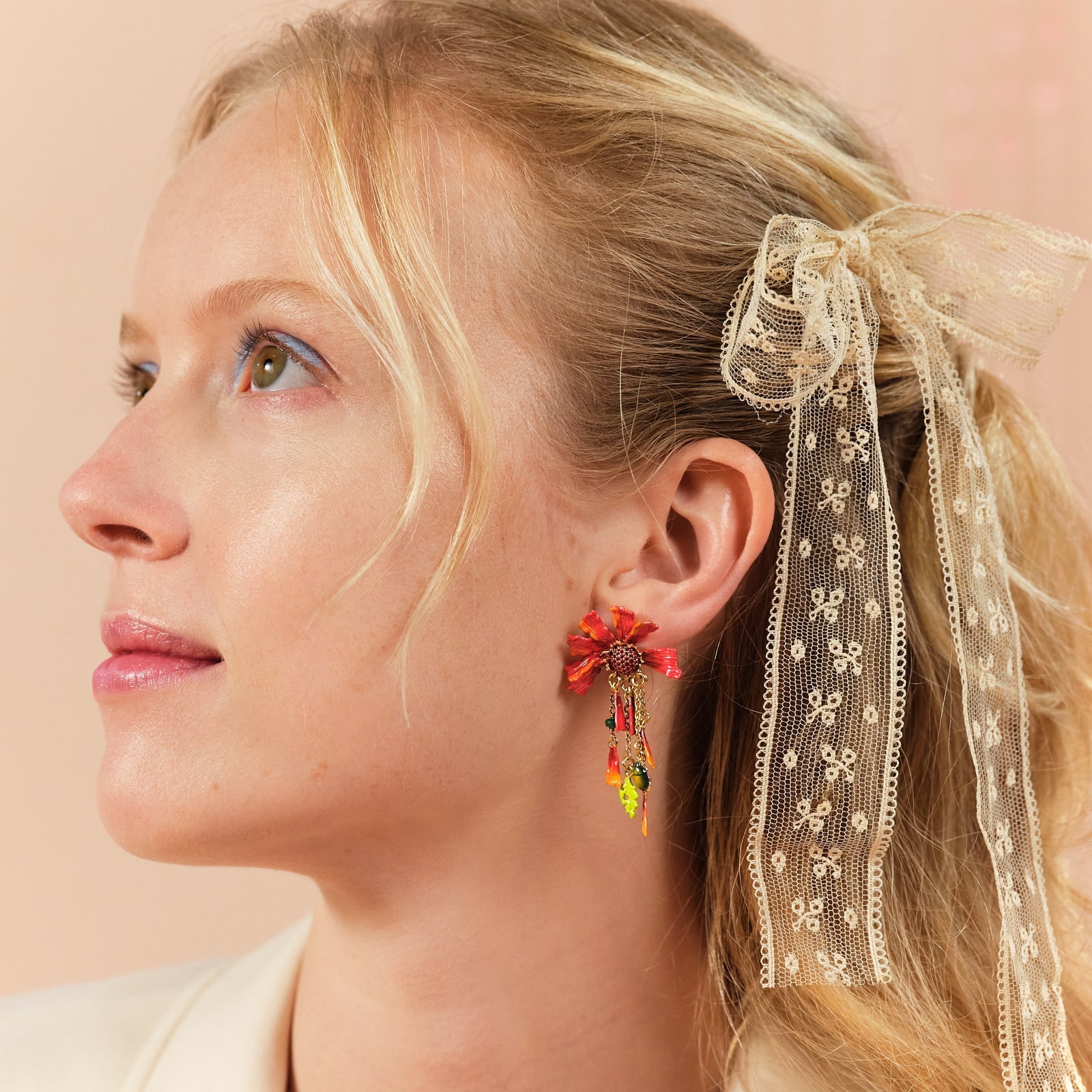 Ephemeral Flower And Scarab Beetle Dangling Earrings | ASTM1141 - Les Nereides