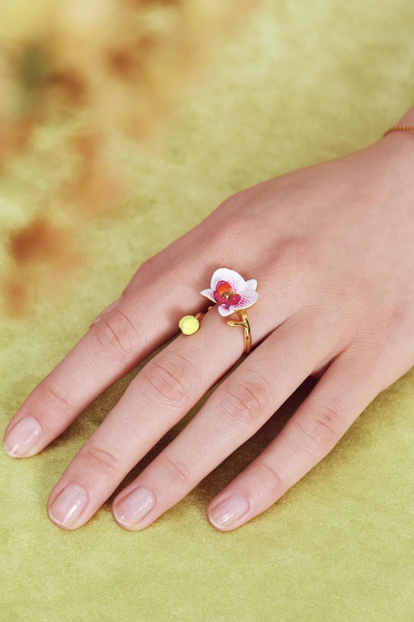 Exotic Orchid And Faceted Crystal Adjustable Ring | AOOC6031 - Les Nereides
