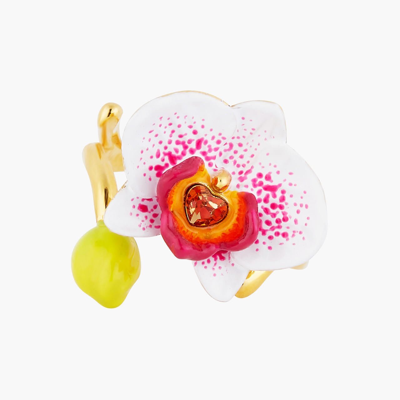 Exotic Orchid And Faceted Crystal Adjustable Ring | AOOC6031 - Les Nereides