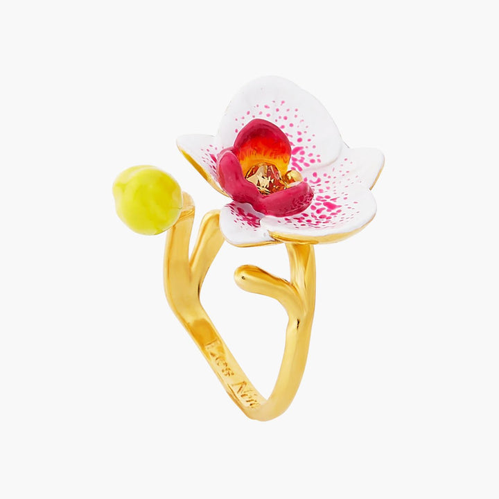 Exotic Orchid And Faceted Crystal Adjustable Ring | AOOC6031 - Les Nereides