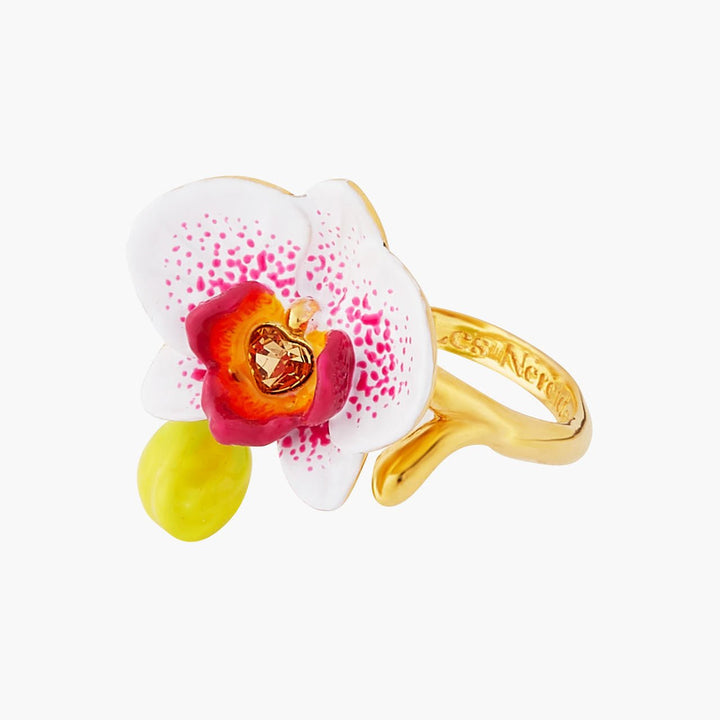 Exotic Orchid And Faceted Crystal Adjustable Ring | AOOC6031 - Les Nereides