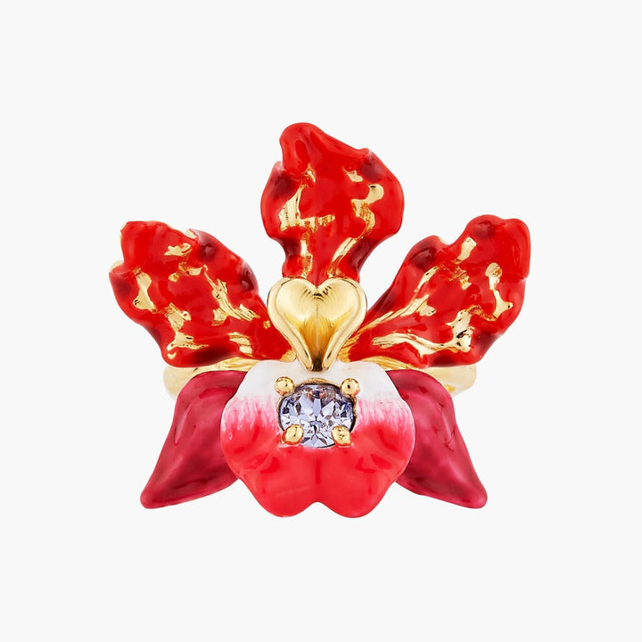 Exotic Orchid And Faceted Crystal Cocktail Ring | AOOC6041 - Les Nereides