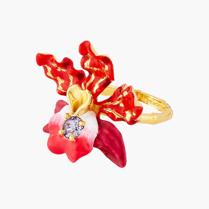 Exotic Orchid And Faceted Crystal Cocktail Ring | AOOC6041 - Les Nereides