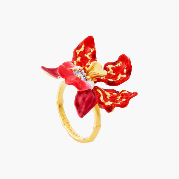 Exotic Orchid And Faceted Crystal Cocktail Ring | AOOC6041 - Les Nereides