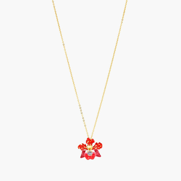 Exotic Orchid Flowers And Faceted Crystal Pendant Necklace | AOOC3061 - Les Nereides