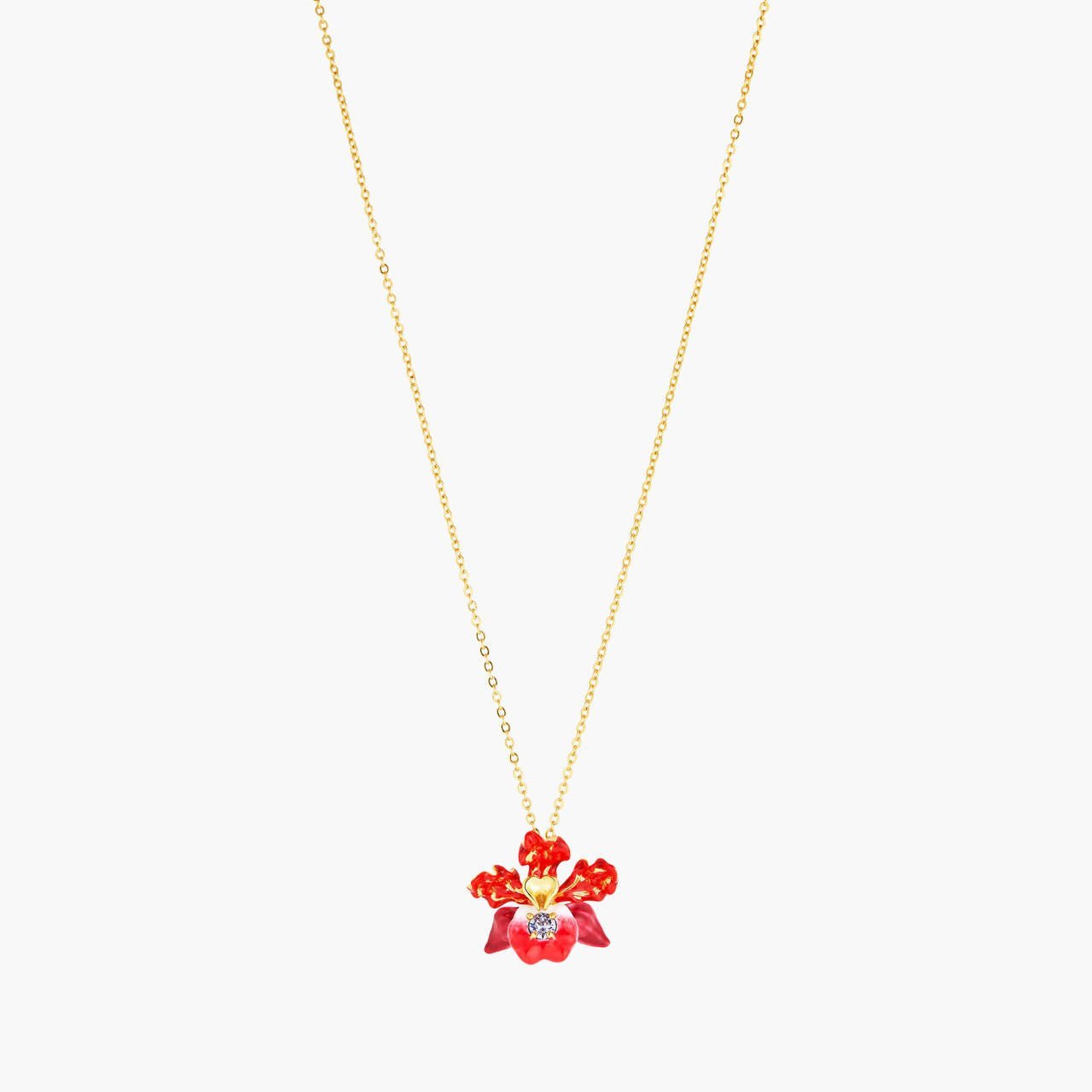 Exotic Orchid Flowers And Faceted Crystal Pendant Necklace | AOOC3061 - Les Nereides