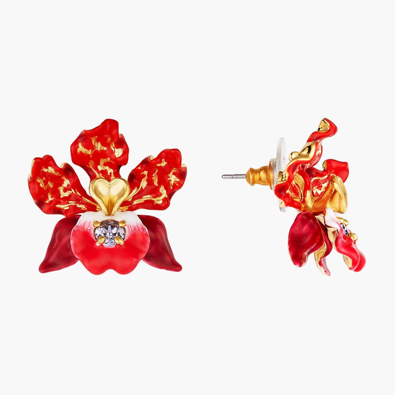 Exotic Orchids And Faceted Crystal Earrings | AOOC1081 - Les Nereides