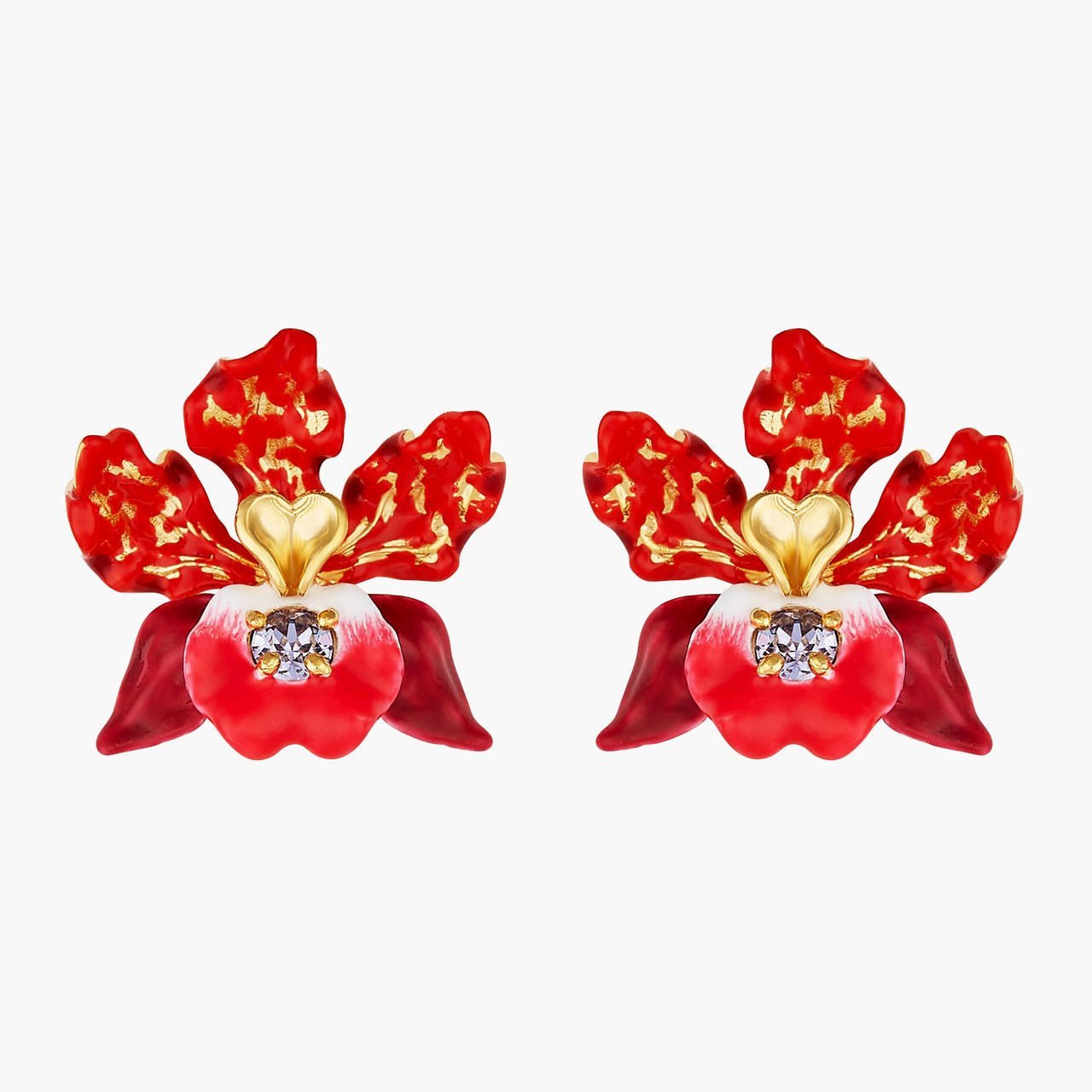 Exotic Orchids And Faceted Crystal Earrings | AOOC1081 - Les Nereides