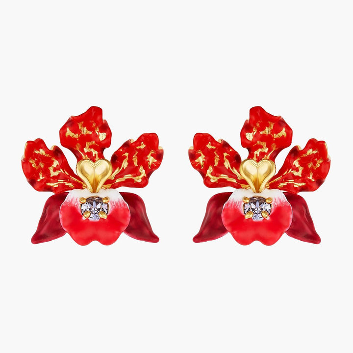 Exotic Orchids And Faceted Crystal Earrings | AOOC1081 - Les Nereides