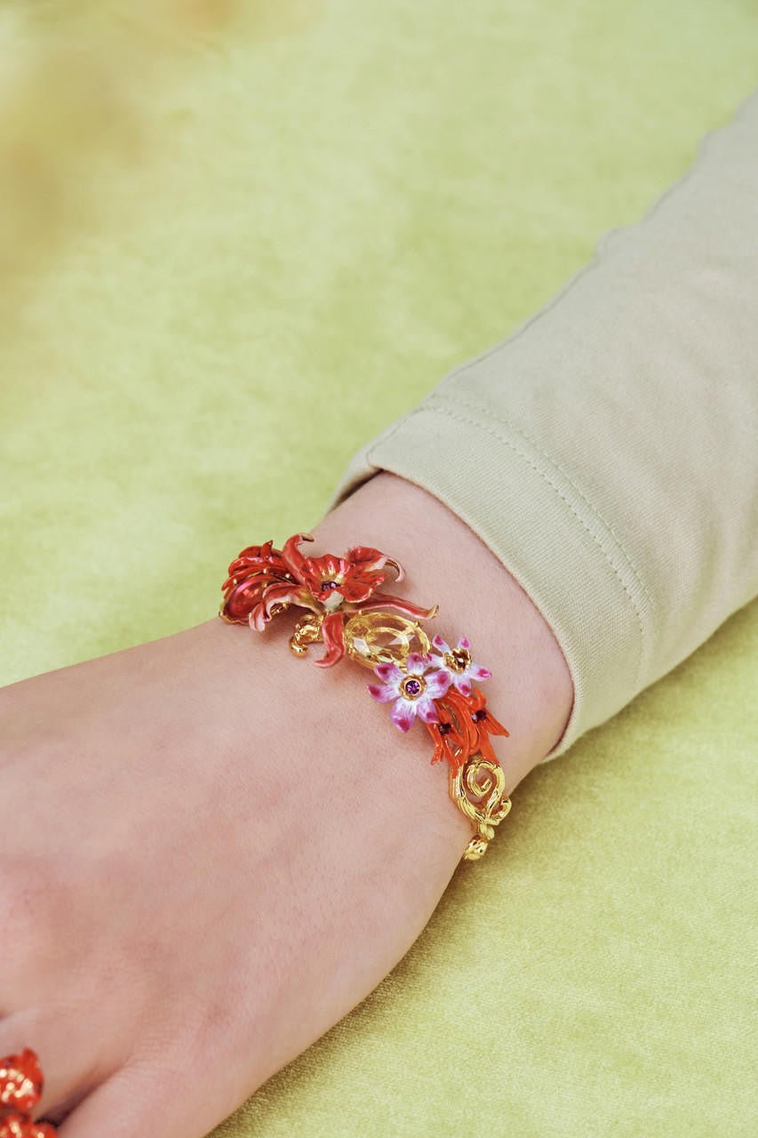 Exotic Orchids And Multicolour Stones Bangle Bracelet | AOOC2041 - Les Nereides