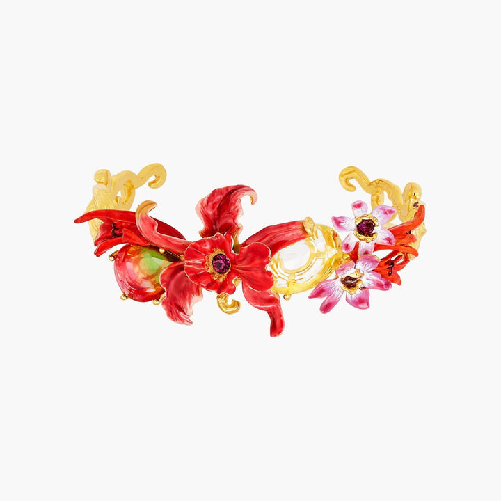 Exotic Orchids And Multicolour Stones Bangle Bracelet | AOOC2041 - Les Nereides