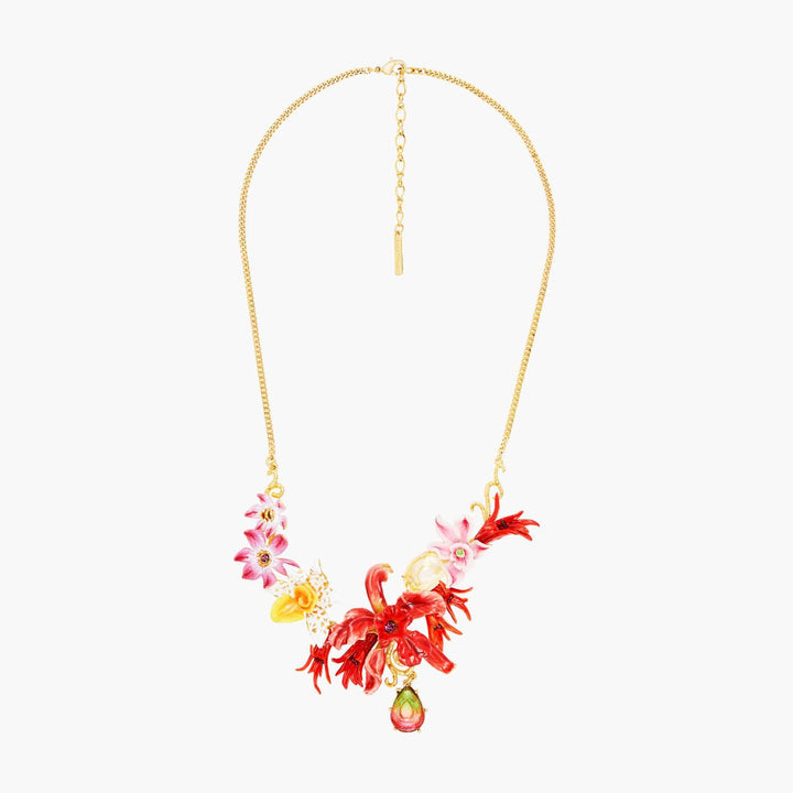 Exotic Orchids And Multicolour Stones Statement Necklace | AOOC3051 - Les Nereides