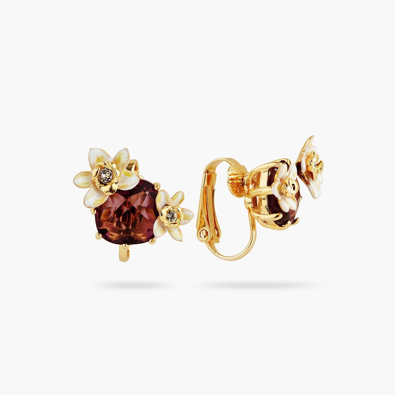 Faceted Crystal And Vanilla Flower Earrings | AQNC1021 - Les Nereides