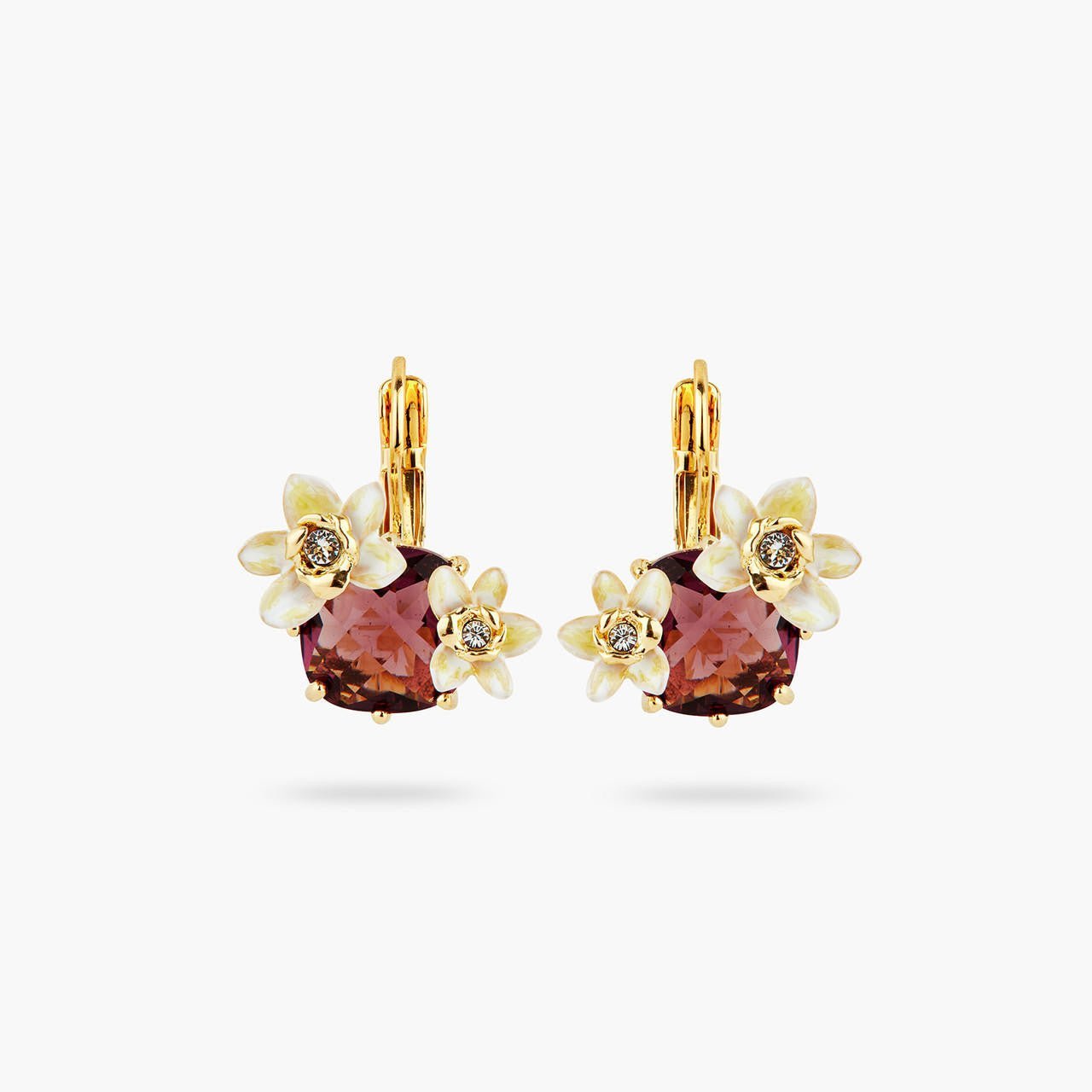 Faceted Crystal And Vanilla Flower Earrings | AQNC1021 - Les Nereides