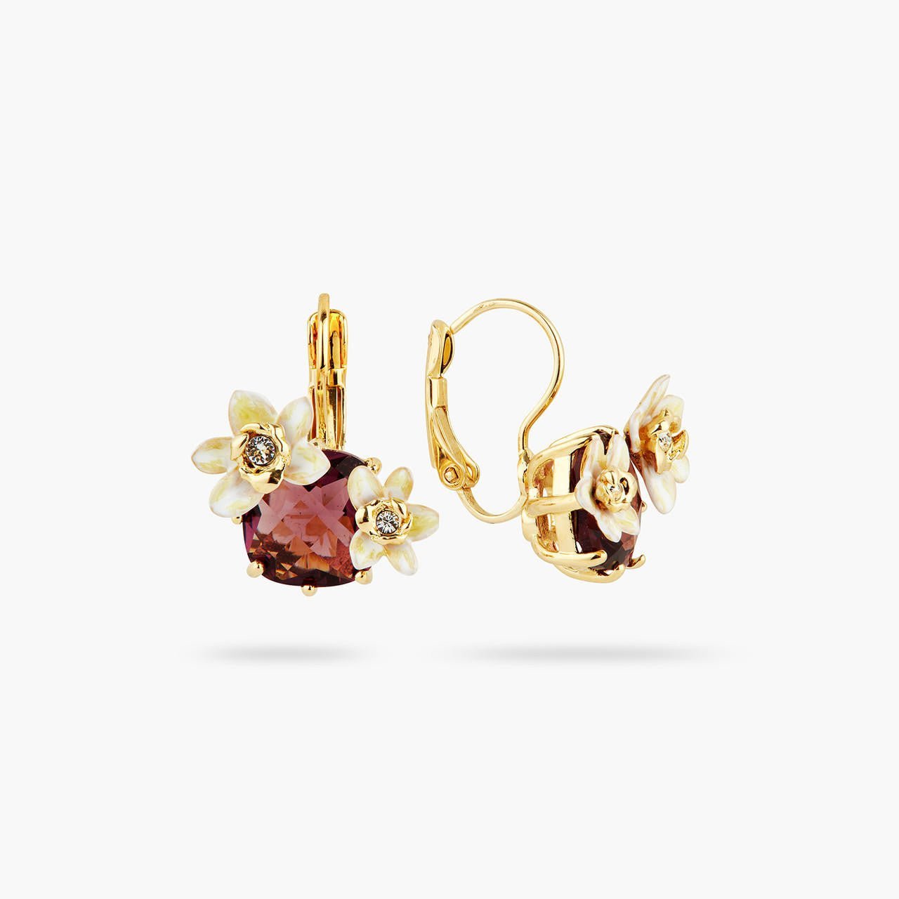 Faceted Crystal And Vanilla Flower Earrings | AQNC1021 - Les Nereides