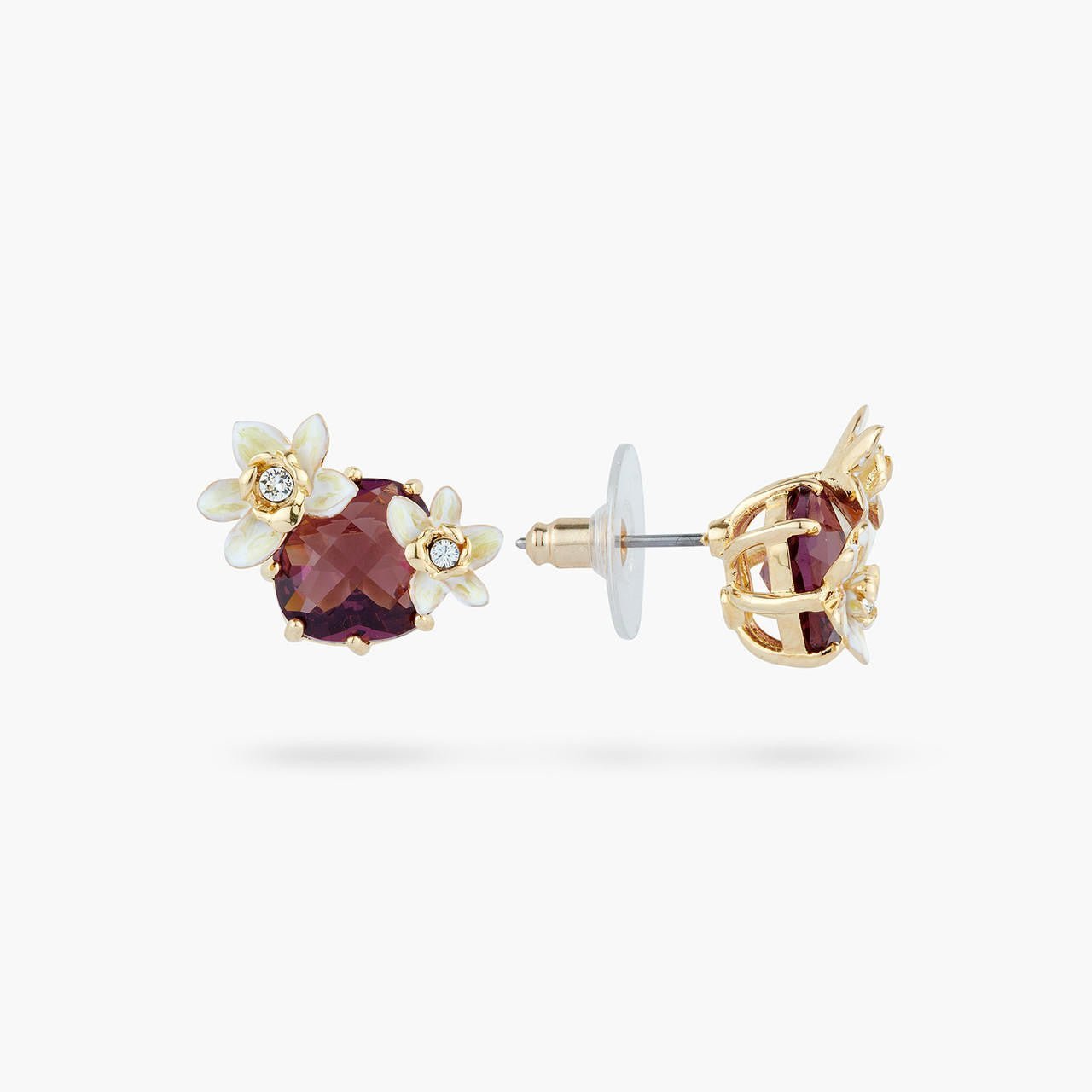 Faceted Crystal And Vanilla Flower Earrings | AQNC1021 - Les Nereides