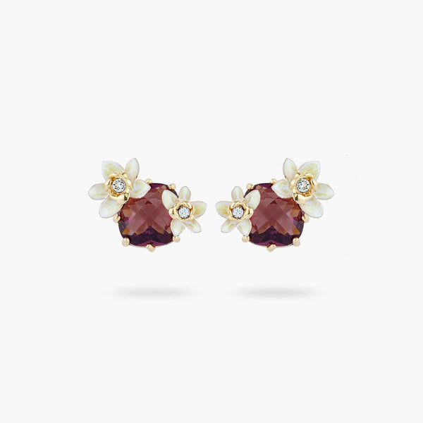 Faceted Crystal And Vanilla Flower Earrings | AQNC1021 - Les Nereides