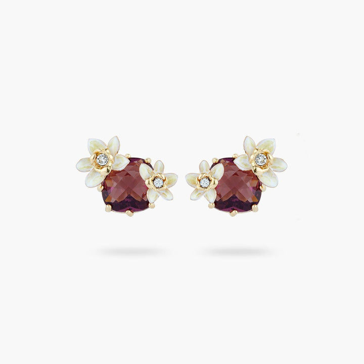 Faceted Crystal And Vanilla Flower Earrings | AQNC1021 - Les Nereides