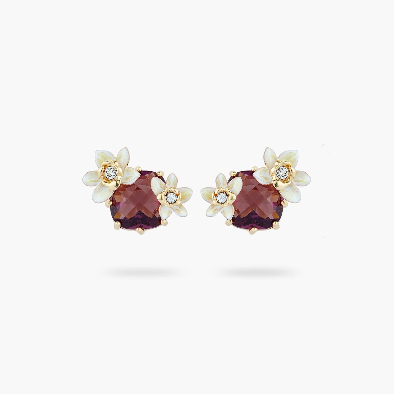Faceted Crystal And Vanilla Flower Earrings | AQNC1021 - Les Nereides