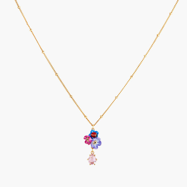 Faceted Crystal Flower And Ladybird Pendant Necklace | ANBM3031 - Les Nereides