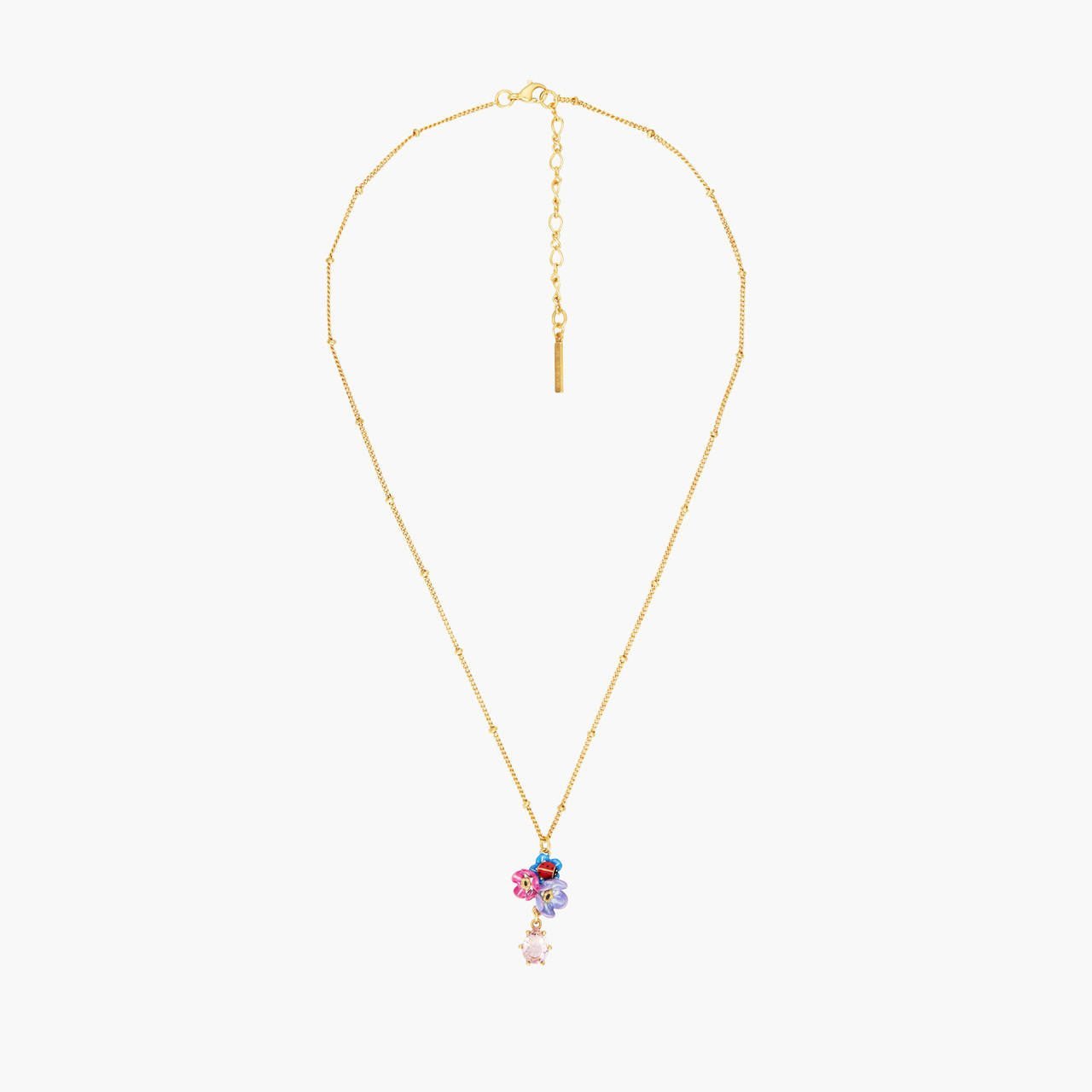 Faceted Crystal Flower And Ladybird Pendant Necklace | ANBM3031 - Les Nereides