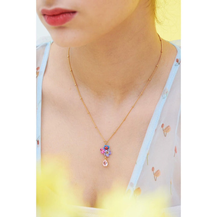Faceted Crystal Flower And Ladybird Pendant Necklace | ANBM3031 - Les Nereides