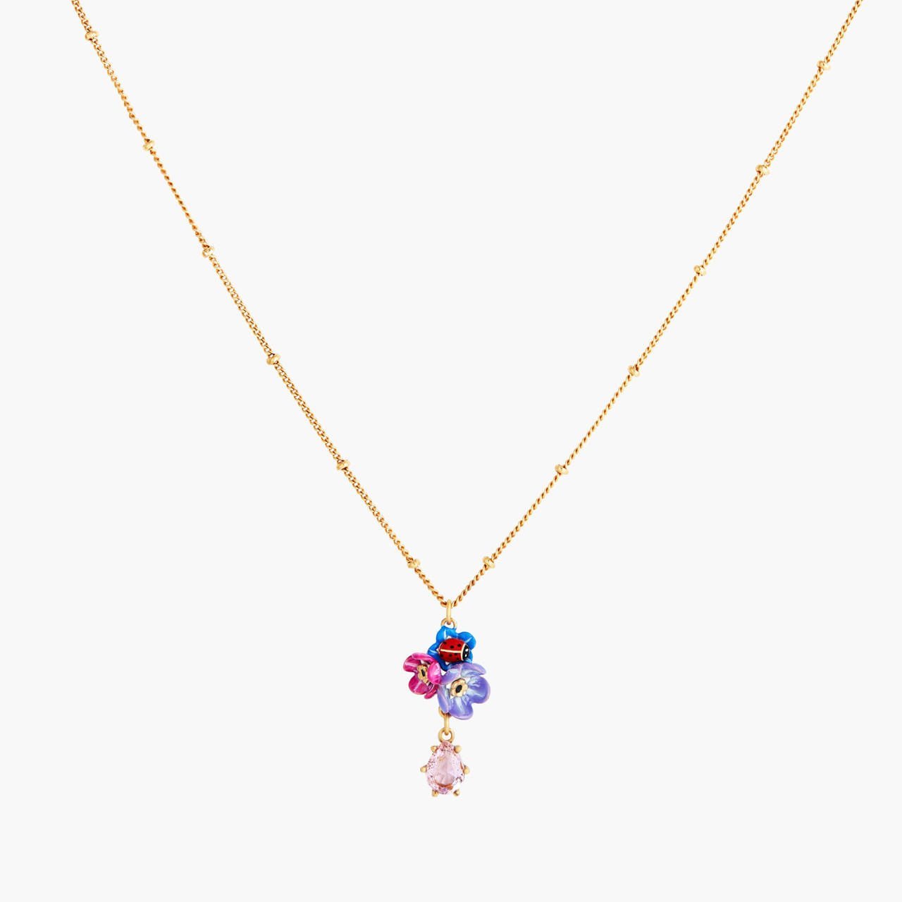 Faceted Crystal Flower And Ladybird Pendant Necklace | ANBM3031 - Les Nereides