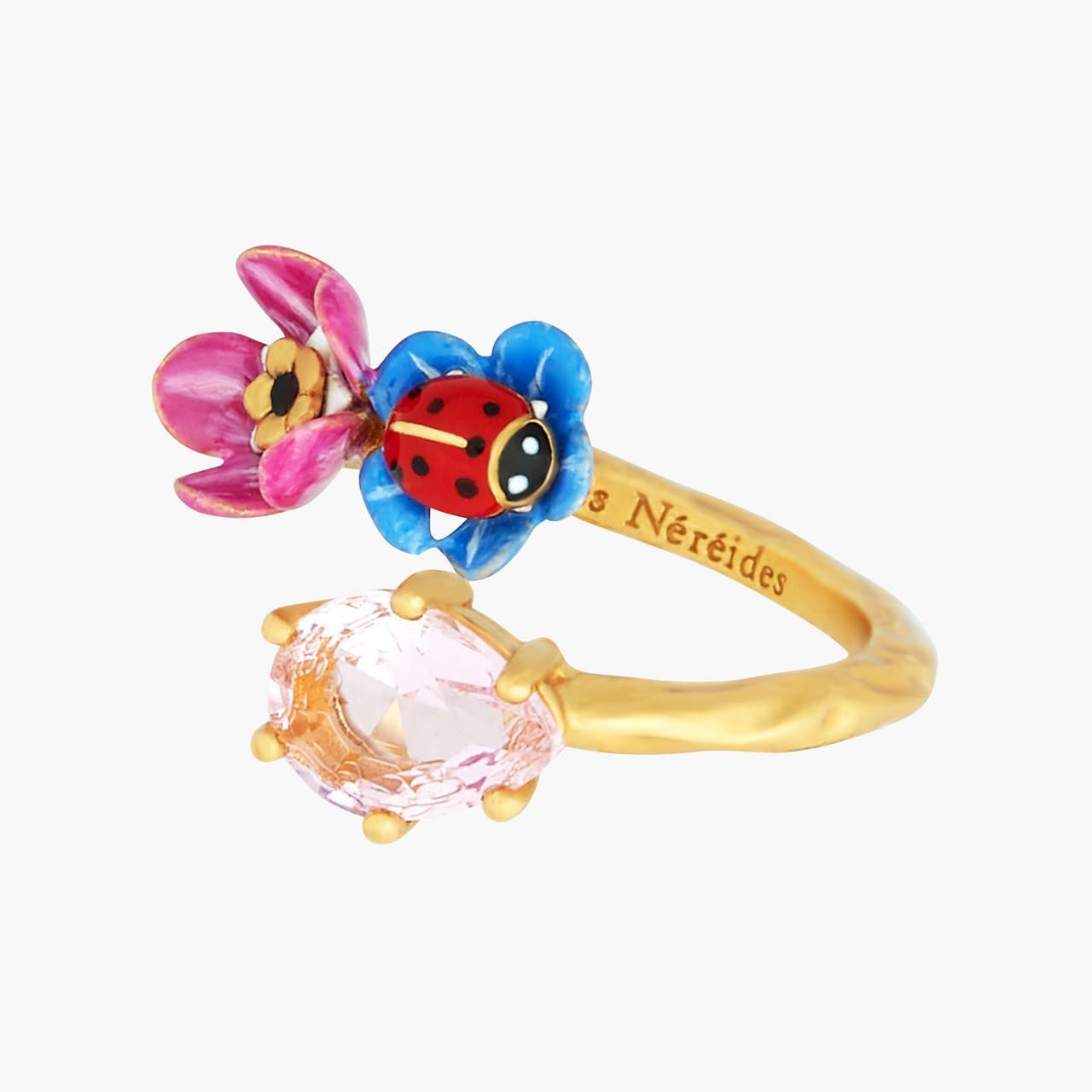 Faceted Crystal, Flower And Ladybird You And Me Rings | ANBM6021 - Les Nereides